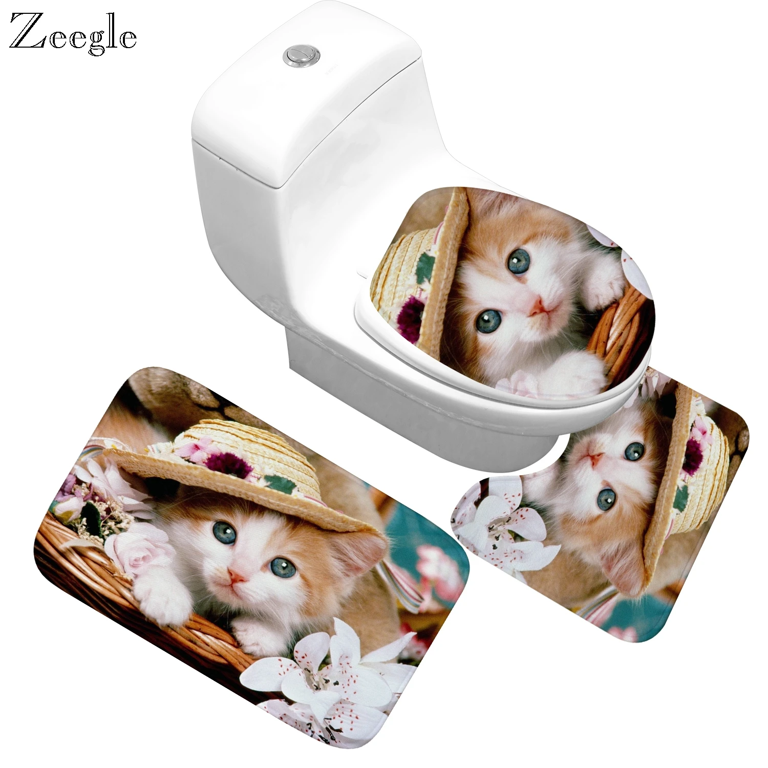 Zeegle Pet Cat Bathroom Carpet Mats Shower Mat Non Slip Flannel 3D Printed Rugs and Set | Дом и сад