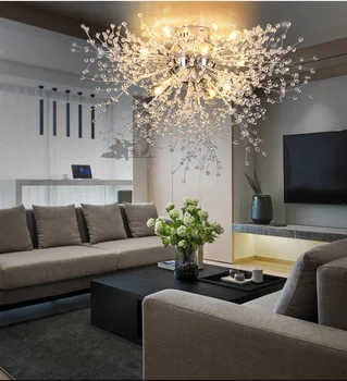 

Modern Dandelion LED Flush Mount Ceiling Light Clear Crystal Lamp for Kitchen Bedroom Living Room Foyer Elegant Lighting Fixture