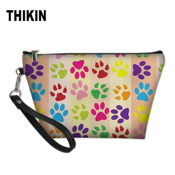 

THIKIN Stripe Large Make Up Bag Kawaii Colorful Dog Paw Pattern Cosmetic Organizer Beauty Makeup Suitcase Portable Wash Pouch