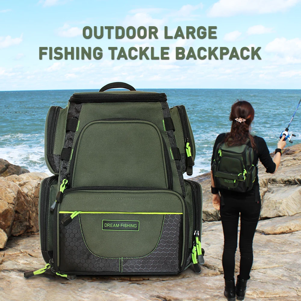 

Large Fishing Tackle Backpack Outdoor Gear Bag Fishing Bait Bag Compact Tackle Backpack with 4 Fishing Bait Box