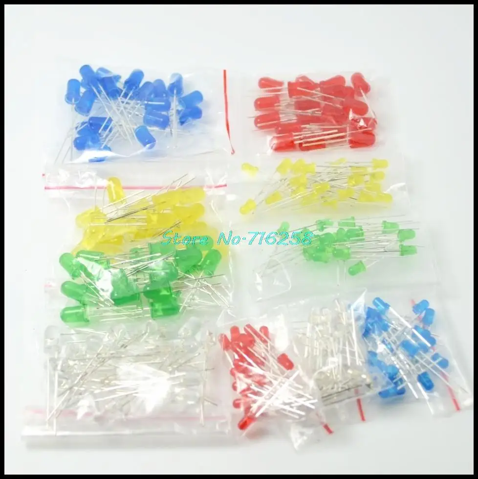 

200PC/Lot 3MM 5MM Led Kit Mixed Color Red Green Yellow Blue White Light Emitting Diode