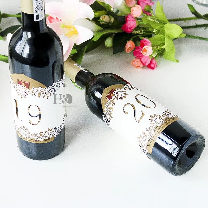 H D Shimmer Wine Bottle Table Number Wraps Wedding Reception