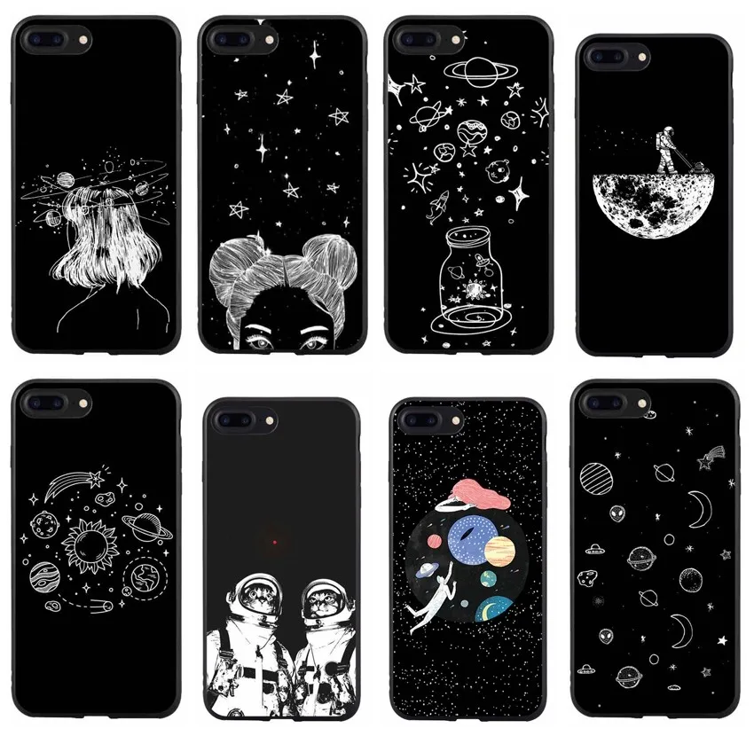 

sky Space planet Black soft Silicone TPU phone case for iPhone 8 7 6 6S Plus X XS MAX XR 10 5S SE Coque Shell