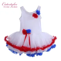 Cutestyles White Girls Tutu Dress With Red And Blue FLowers Simple Dancing Costume  Summer Casual Daughter Clothes TD20720-01