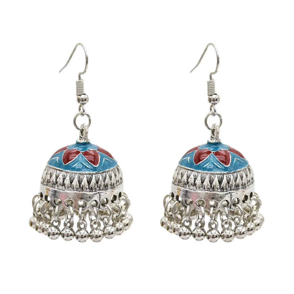 

Gypsy Afghan Jewelry Antique Silver Indian Gold Card Small Bell Bead Drop Fringe Retro Earring Woman Bohemia Gift More Style