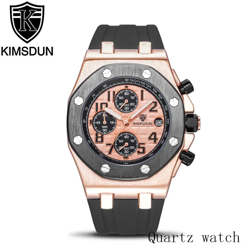 KIMSDUN Мужские кварцевые часы с хронографом Водонепроницаемые силиконовые резиновые мужские спортивные часы для мужчин наручные часы Relogio Masculino