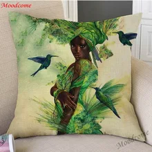 Весенняя зеленая африканская богиня Искусство Домашняя Декоративная Подушка Чехол из хлопка и льна красивый Dreamy Африка женщина девушка чехол для подушки с растительным принтом