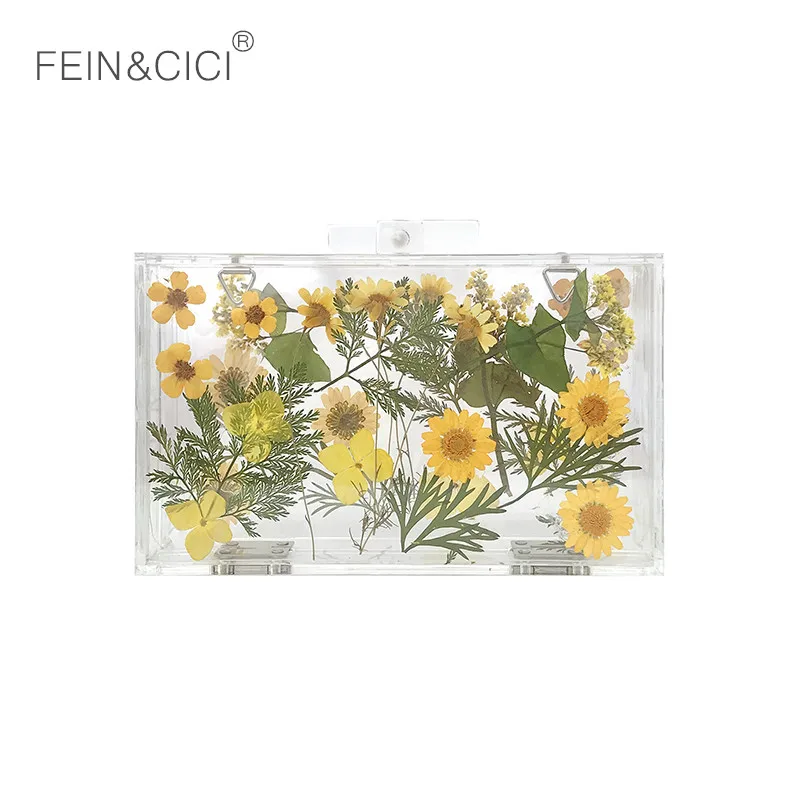 

Acrylic clutch bag women transparent bag clear pvc print flower Small daisy party plastic box bag 2019 summer drop shipping