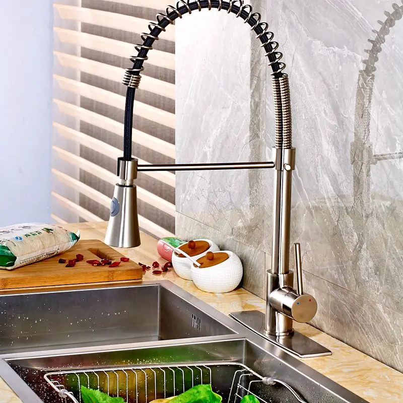 Uythner Brushed Nickle Kitchen Faucet Horn Shape Hand Spray Mixer Tap with Square Plate Factory Direct
