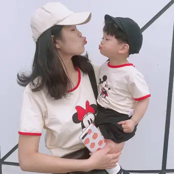 

Summer Minnie Cartoon Kids Dresses Baby Girls Cute Dress Mickey T-shirt boy Short sleeve print Elegant familily Clothing