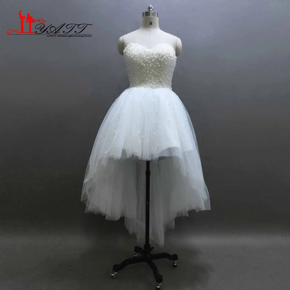 White / Ivory Luxury High-low Gown Vestido De Noiva Robe Mariage Bridal A Line Short Wedding Dresses Dense Pearls Beaded | Свадьбы и