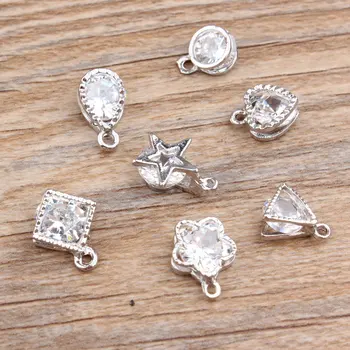 

Diy Jewelry accessory Zircon/Crystal Core Alloy Silver Tone Flowers/Stars/Hearts/Rounds/Polygon/triangle Shape pendants Charms