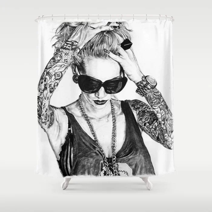 

Tattooed Lady Shower Curtain Bath Products Bathroom Decor with Hooks Waterproof
