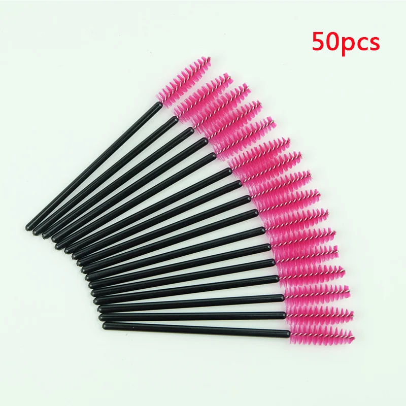 Pink 50pcs 50 шт. одноразовые палочки силиконовой ресниц кисти для бровей Силиконовые кисти тушь палочка аппликатор ресниц гребень спулерами Макияж инструмент - Handle Color: Pink 50pcs