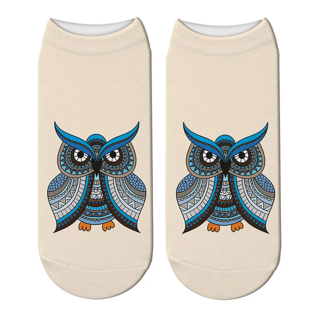 Unisex Women Harajuku Funny 3D Print Owl Cotton Ankle Socks Low Cut 