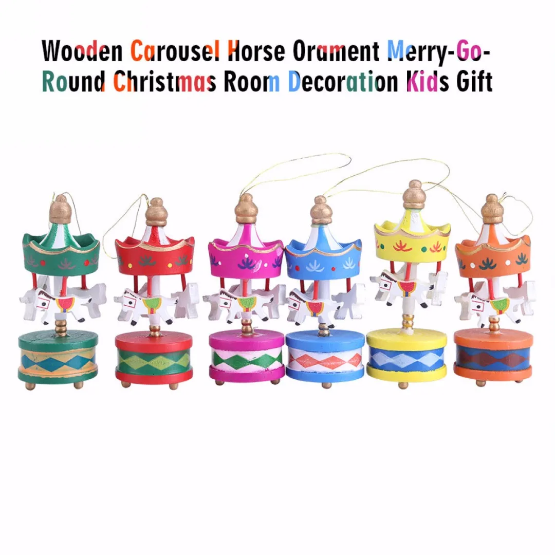 JX-LCLYL 6Pcs Wooden Carousel Horse Ornament Merry-Go-Round Christmas Bedroom Decor New