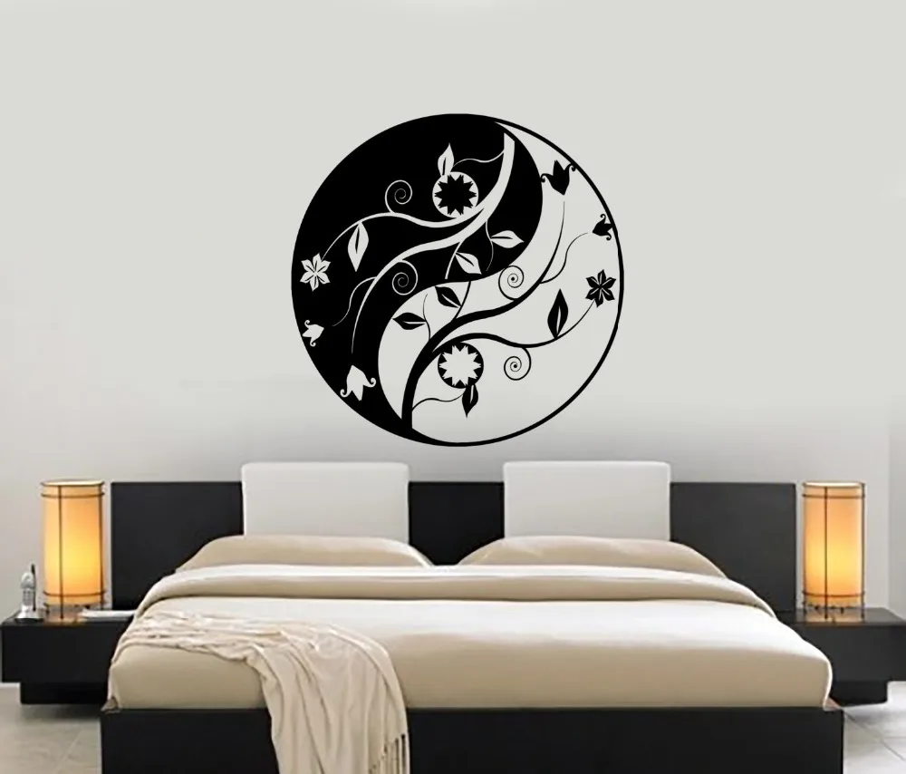 

Yin Yang Design Wall Decal Vinyl Wall Stickers For Yoga Studio Flower Ornament Home Decor Art Mural Modern Removable StickerSY76