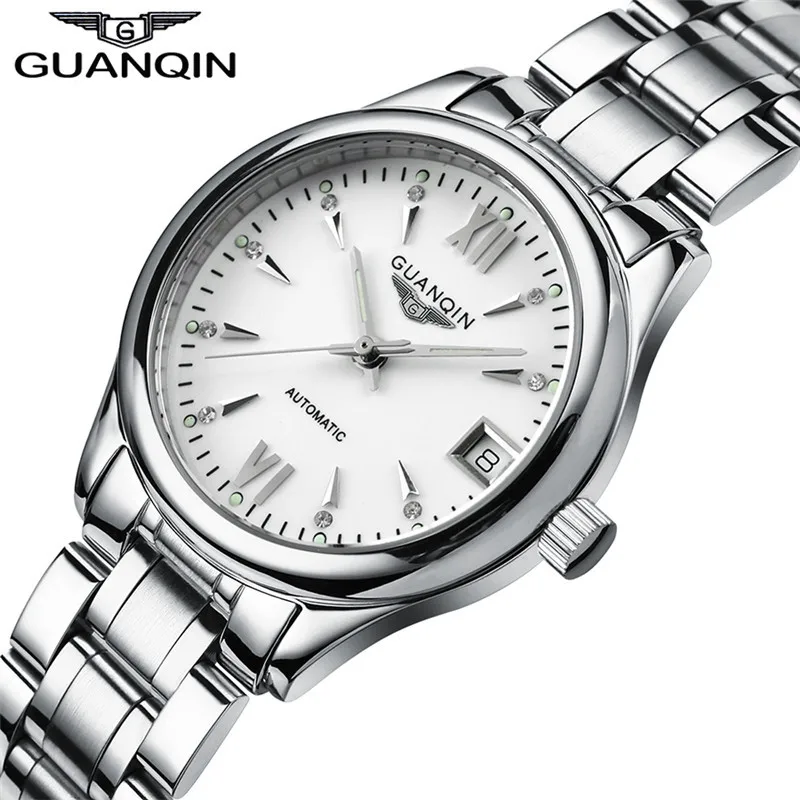 Womens Watches GUANQIN Date Luminous Rainstone Automatic Watch Waterproof Mechanical Watch Brand Luxury Stainless Steel Back (38)