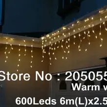 600 светодиодный 600-граф Сосулька Светодиодный свет шнура Рождество Свадьба Вечеринка Сад Рождество занавес огни набор ЕС 220 V 6 M(L) X2.5M-теплый белый