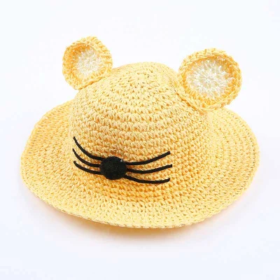 Для малышей с мультяшным принтом шляпа от солнца детский соломенная шляпка. Летняя шапка для маленьких девочек; детский пляжный козырек - Цвет: Yellow