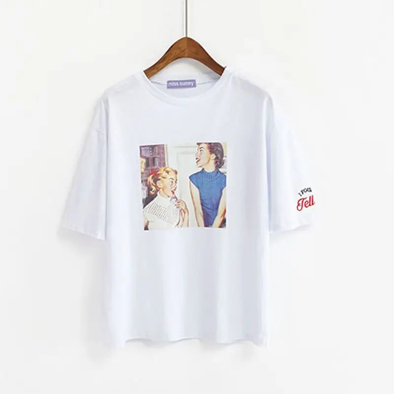 

High Quality New Design 4 Styles Women Casual White T Shirt Female Short Sleeve Top Tees Printed t-shirt Women dropshipping