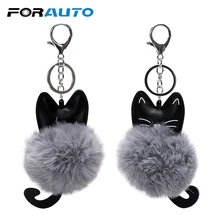 FORAUTO автомобильный брелок пушистый ювелирный брелок искусственный мех брелок для ключей помпон кошачья голова кукла для девочек женские авто аксессуары из искусственной кожи