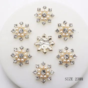 

New Hot 10Pcs 23mm Round Alloy Diy jewelry Accessories rhinestones pearl Wedding pedestal embellishments caps Decoration