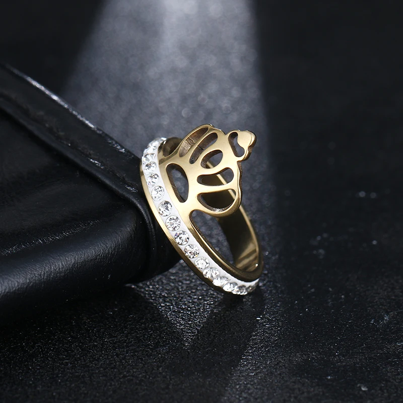 CACANA Stainless Steel Womens Gold Color Ring Exaggerate Big Rings High Quality Crystal Women's Rings Royal King Crown ring