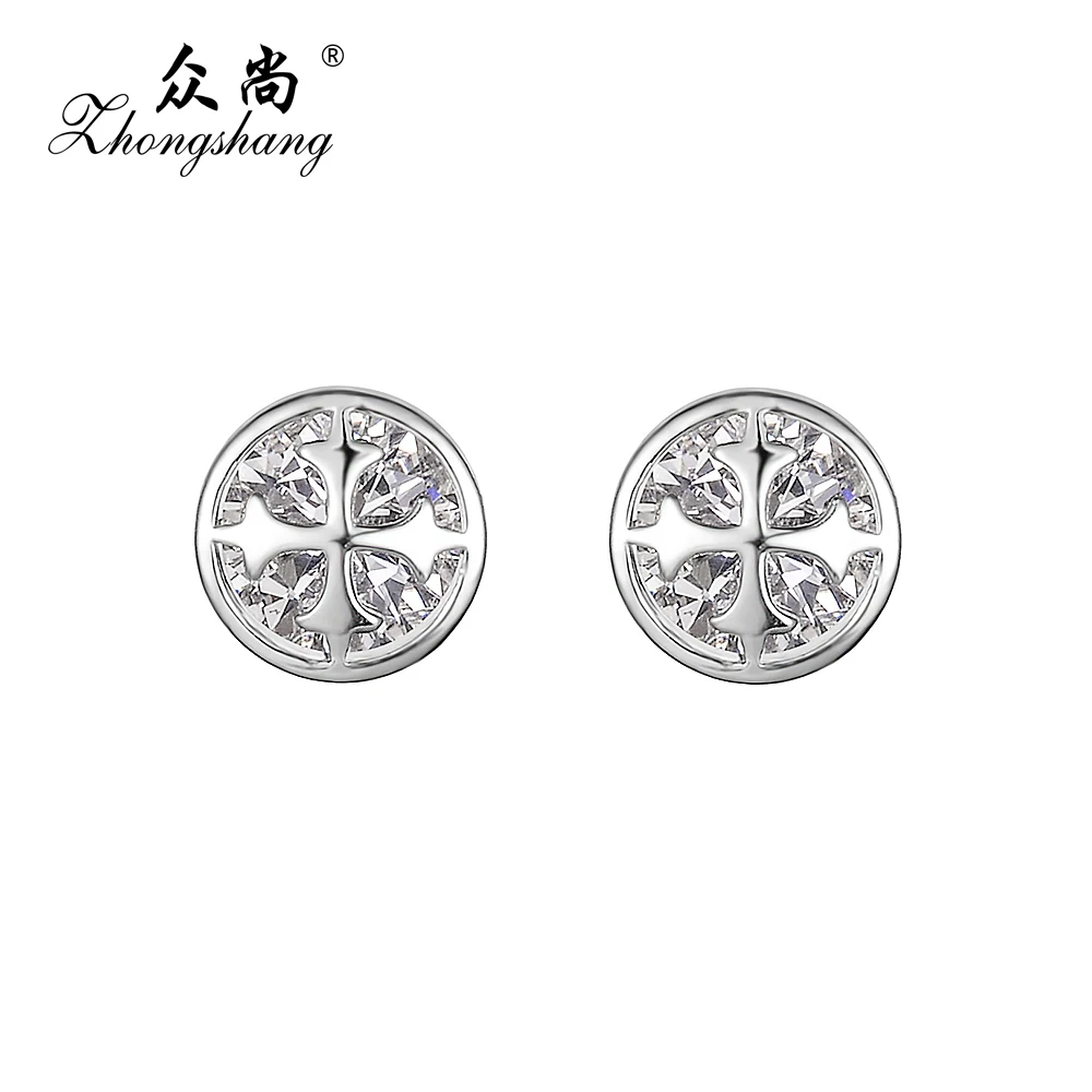 

Hot Sale Women Stud Zircon Earrings Silver Plated cross Crystal Jewelry round design Bohemia CZ Earring For Girls gift