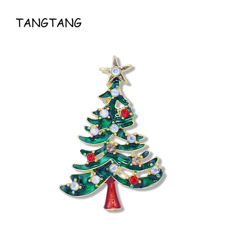 

TANGTANG Brooch Christmas Tree Star Women Men Fashion Vintage Female Alloy Rhinestone Painted Pins Broches Jewerly 2018 ST026