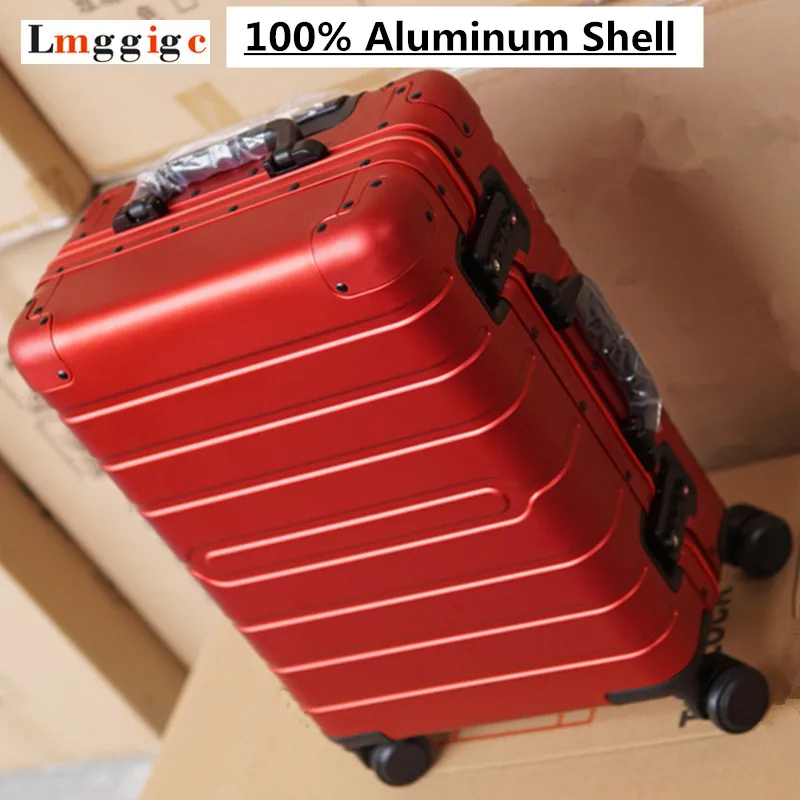 

100% Aluminum Shell Suitcase, Rolling Luggage Bag, Metal material Travel Trolley Box, High quality Universal Wheel Case