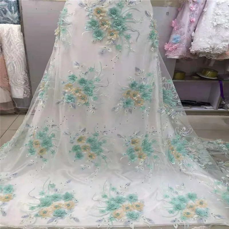 

2018 High Quality Handmade Beaded Lace Fabric, 3D Sequins Lace Fabric Applique Tulle Net Lace Materials For Party A1212-1