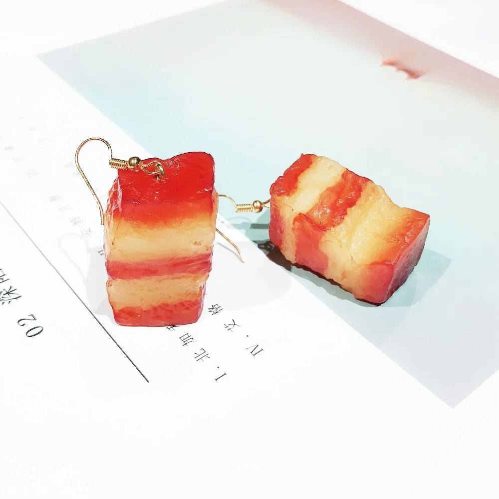 

Fashion 3 D braised pork meat drop earrings Night Party gifts Resin Cute Food jewelry Funny Party Earrings Trinket
