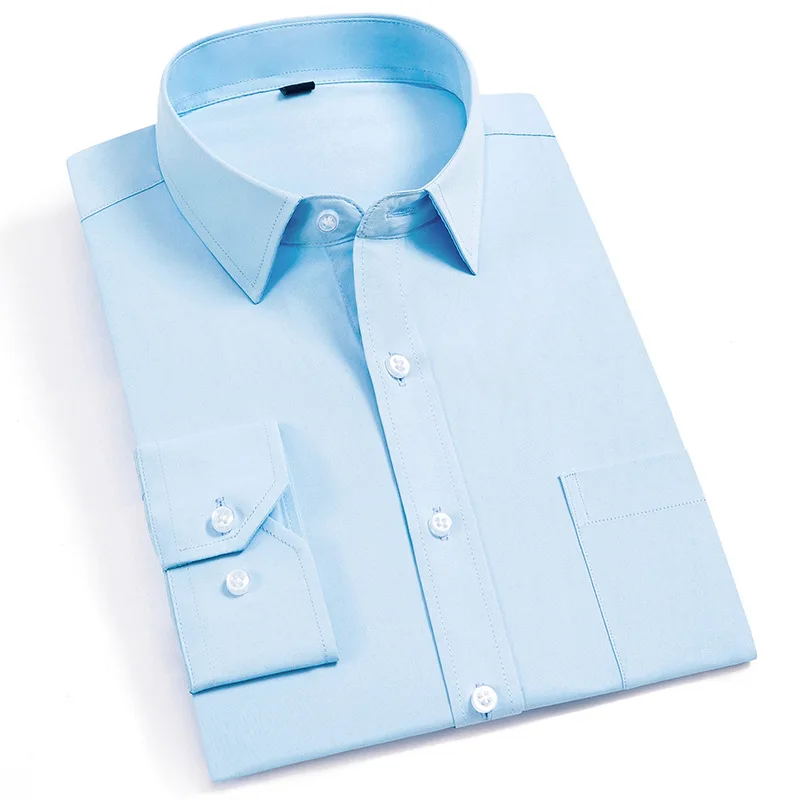 Мужская Повседневная рубашка с длинным рукавом однотонная приталенная деловая