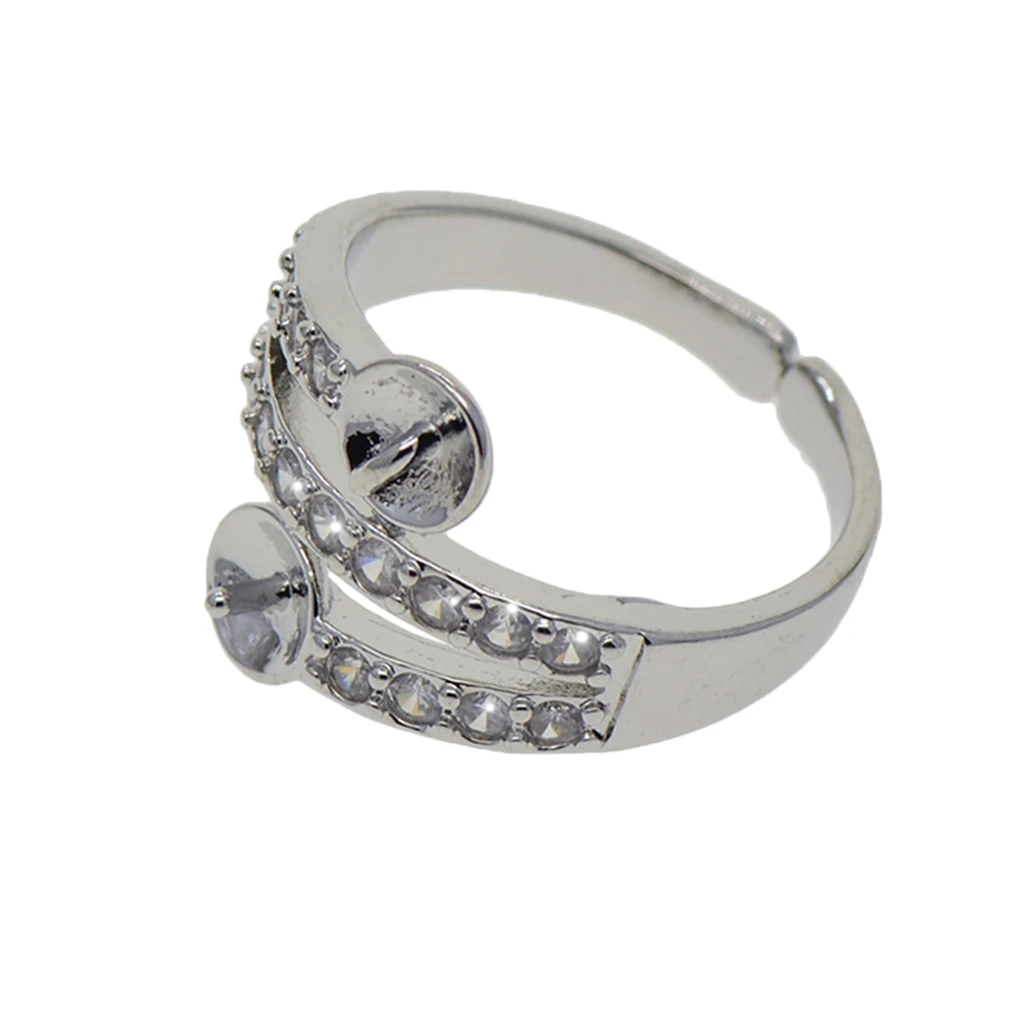 1PCS Plated Rhinestone Ring with Blank Base Adjustable Rings for Pearl Ring