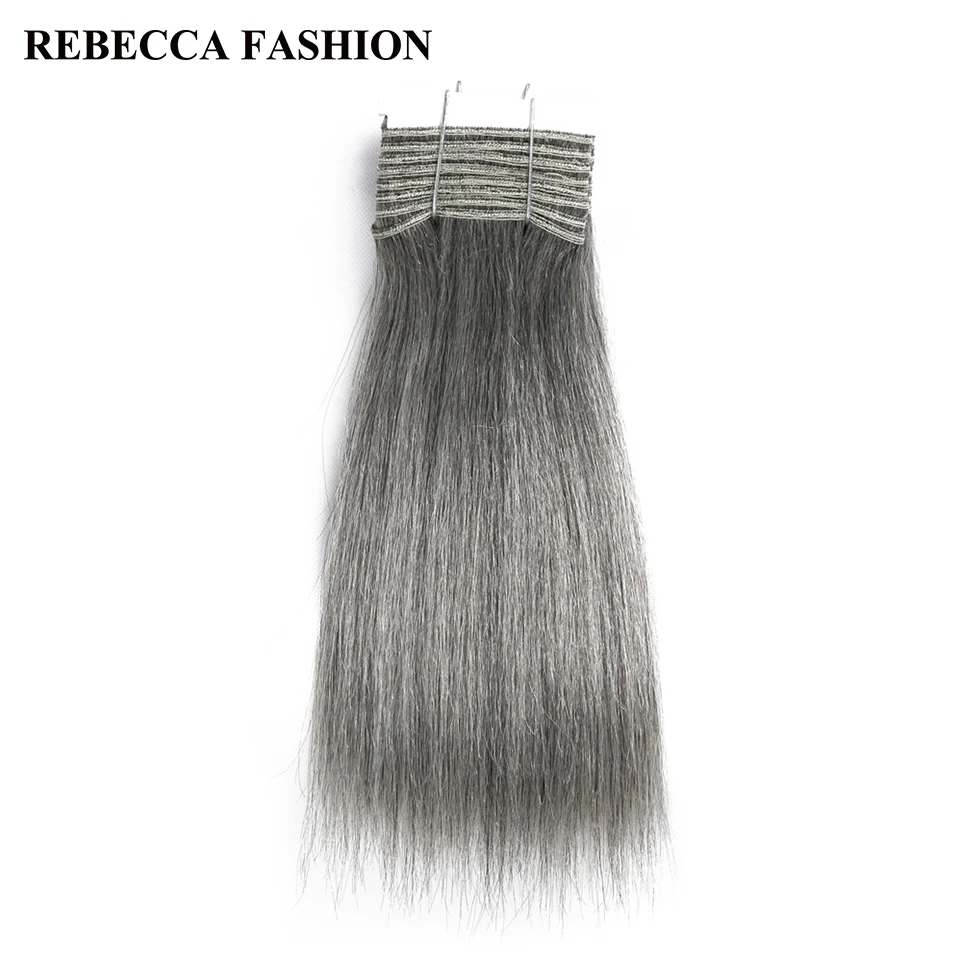 Rebecca Remy Brazilian Yaki Straight Human Hair Weave 1 bundle 10-14 Inch Black Grey Silver Colored Salon Hair Extensions 113g