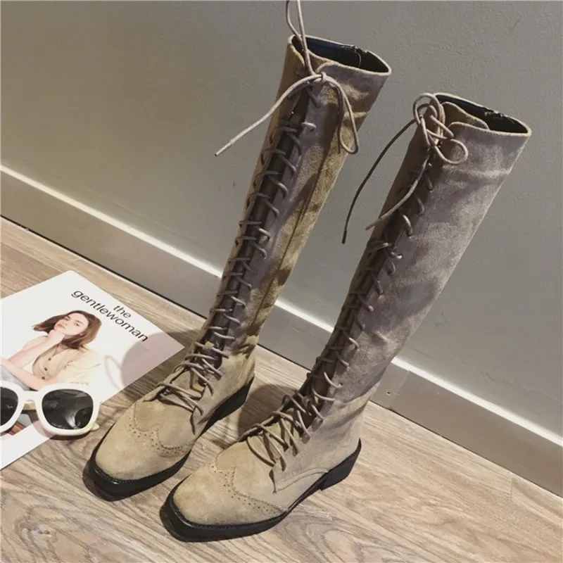 COOTELILI Fashion Knee High Boots For Women Rubber Shoes Women Lace-Up Brogue Boots Women 35-39 (6)