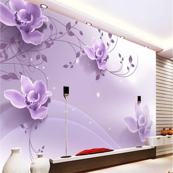 

beibehang Custom Wallpaper Mural Photos Any size Romantic Elegant Purple Flower 3D Living Room Bedroom TV Background Wall