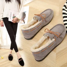 New Lace Up Autumn Winter Women Flats Simple Sewing Warm Fur Comfort Cotton Shoes Woman Loafers Sweet Single Shoes Size 35-40