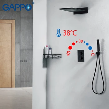 

GAPPO Shower faucets black Thermostatic mixer waterfall shower sets wall mounted rainfall shower head set Multifunction faucets