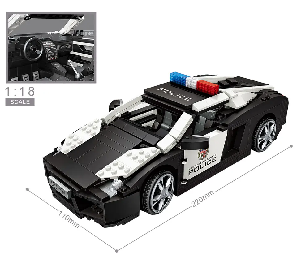 

Mini Blocks Creator City Police Racing Car Diamond Building Bricks Toys Gift For Kids Compatible Legoings Technic LOZ 1113