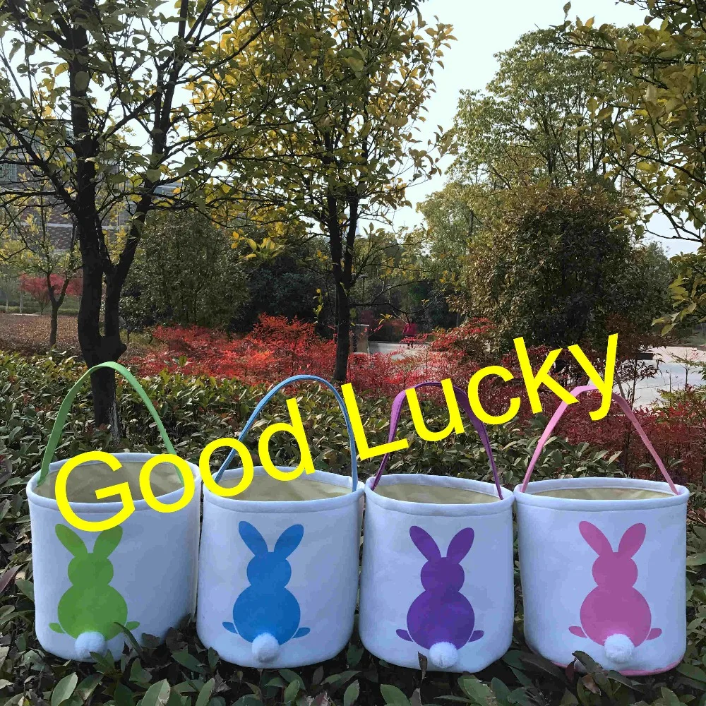 

10pcs/lot hot selling new arrival 4 colors mixed good quality canvas easter tail bucket easter bunny bags kids gift basket