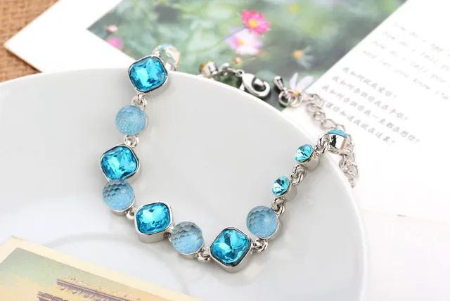 Gelang Lapis Emas Bunga Permata cabang zaitun biru gelang batu permata imitasi Gelang Lapis Emas Bunga Permata cabang zaitun biru gelang batu permata imitasi
