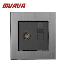 Mvava ТВ+ PC розетка Роскошные 110-250 В матовый металлический Великобритания ЕС Стандартный телевидения и данных RJ45 LAN кабель Jack розетки