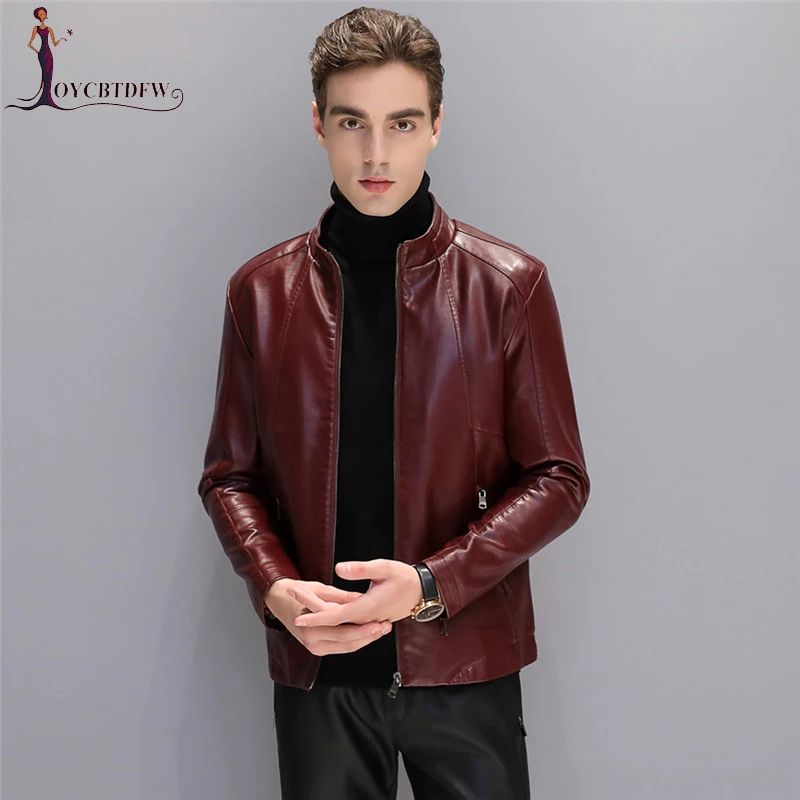 

Men Locomotive Leather Jacket Autumn Large Size Sheepskin Short Jackets 2018 New Fashion Male Winter Motorcycle Outerwear NO535