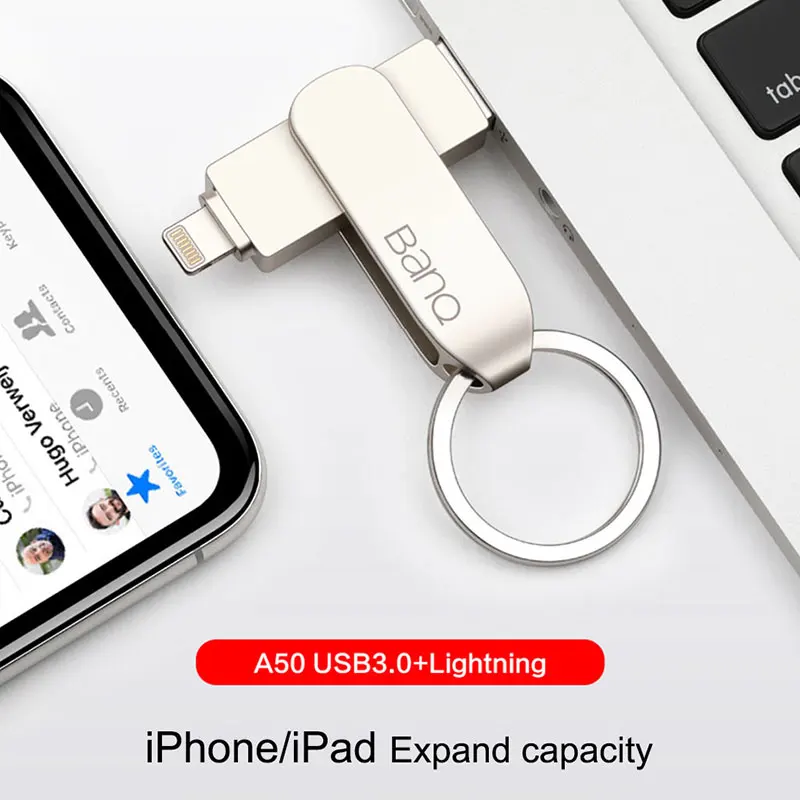 USB флеш-накопитель BanQ A50, 32 ГБ, 64 ГБ, для iPhone 8, 7 Plus, молния, металлическая ручка, u-диск для MFi iOS10, карта памяти 128 ГБ