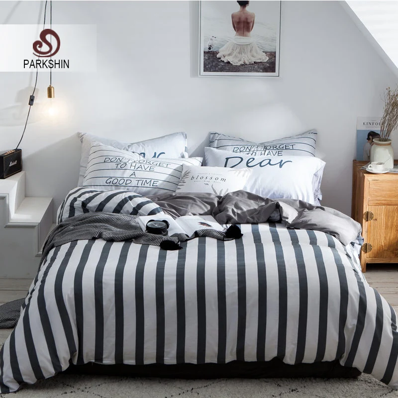 ParkShin Nordic Bedding Set 100% Cotton Striped Comforter Duvet Cover Bedspread Bed Linen Sheet Queen King Double Bedclothes | Дом и сад