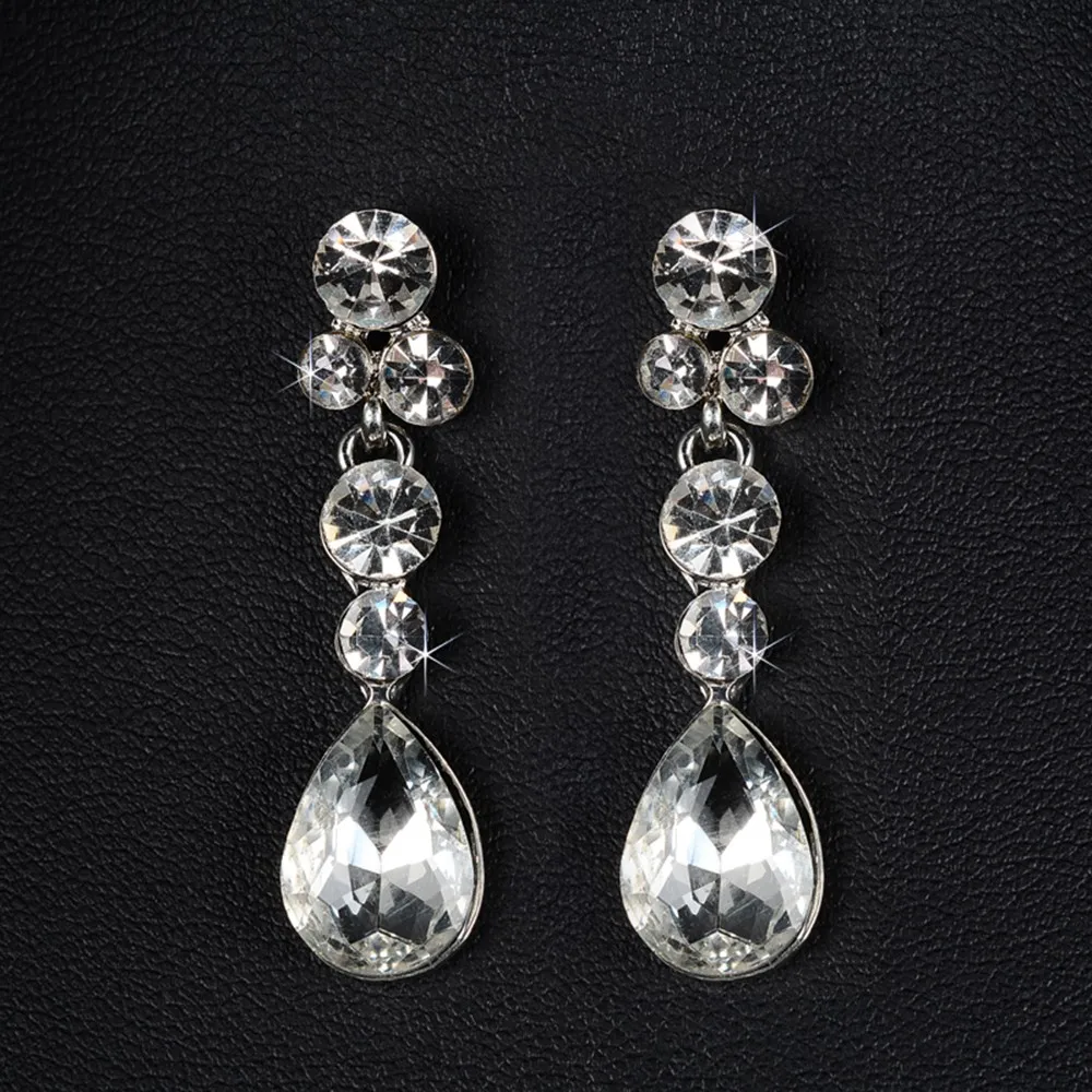 bridal jewelry set wedding dress pearl rhinestone necklace accessories women earrings silver plated luxurious party bijoux D026 (6)