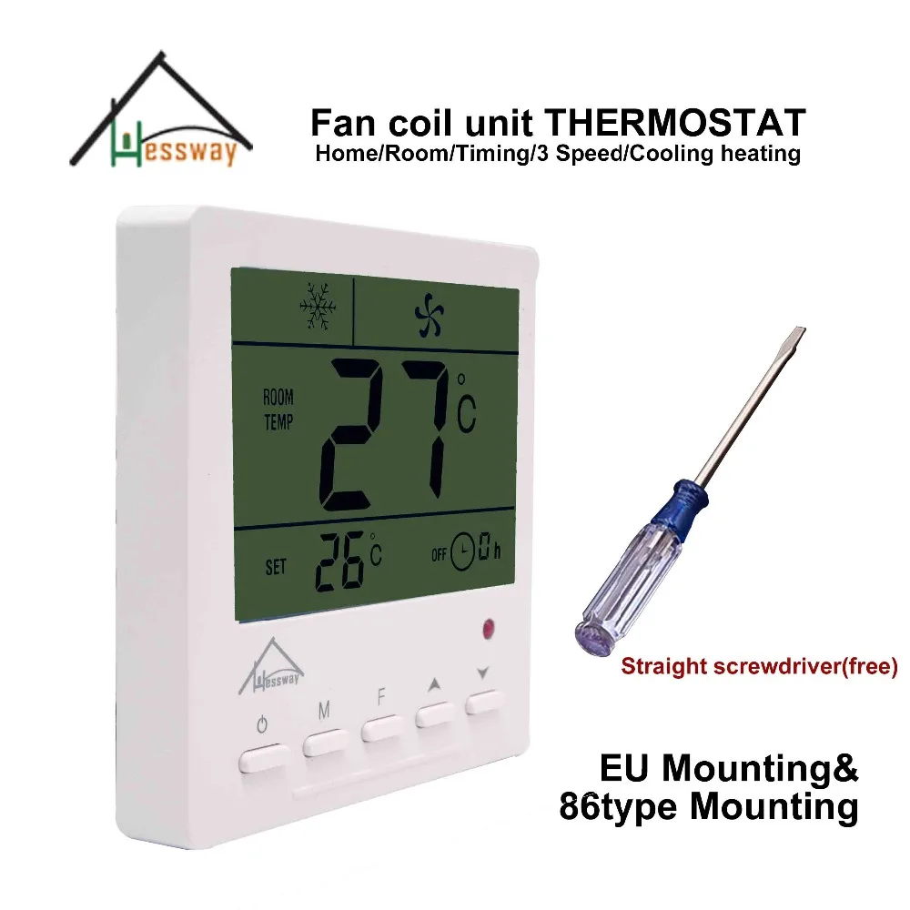 HESSWAY EU 86MM mount remote control room THERMOSTAT regulator 220v with fan control 40 degrees temperature switch