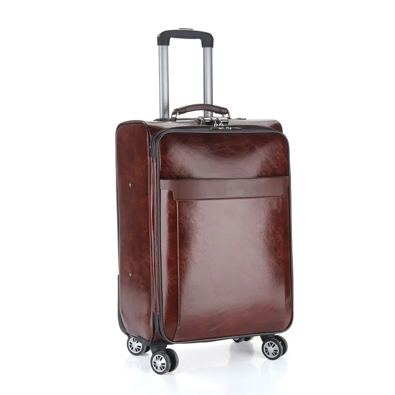 Business casual luggage Bags men's board chassis suitcase caster 20 24 inch trolley oil skin lockbox rolling trolley travel bag